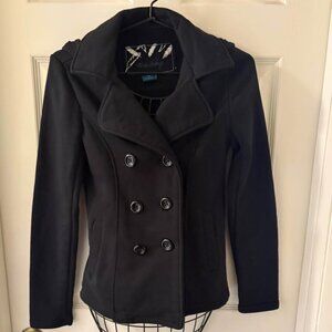 Sebby Peacoat Hooded Knit‎ Jacket Women's Sz XS Grunge Goth Biker Casual Work